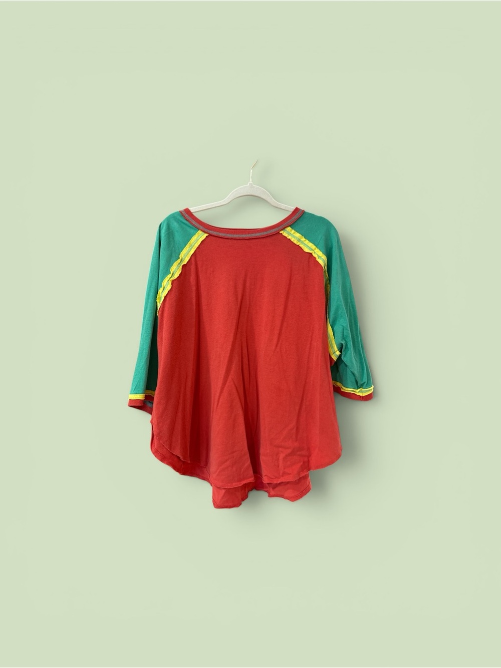 Free People Red with Green and Yellow Raglan Tee
